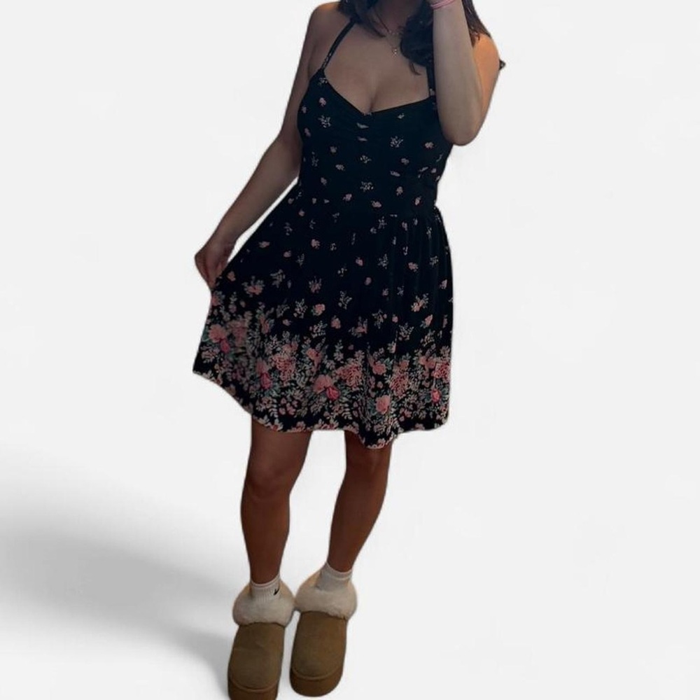 No Boundaries Black and Pink Floral Mini Dress